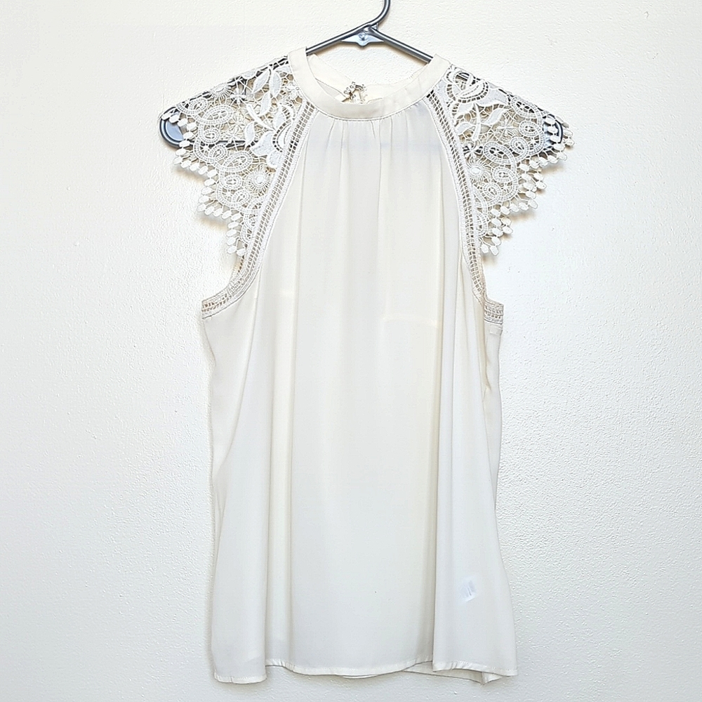 Express | White Lace Blouse Open Back